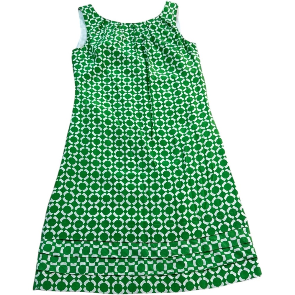 Tocca Green‎ White Geometric Print 100% Silk Blend Sleeveless Dress - Size 2
